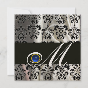 CONVITES CHAMPAGNE NEGRO SINAL DAMASK MONOGRAMA SAFIRE AZUL