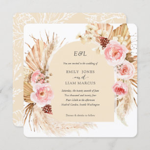 Convites Champagne Pampas Grass Boho Floral Square