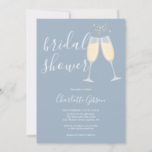 Convites Champagne para Chá de Noiva Azul Poeira