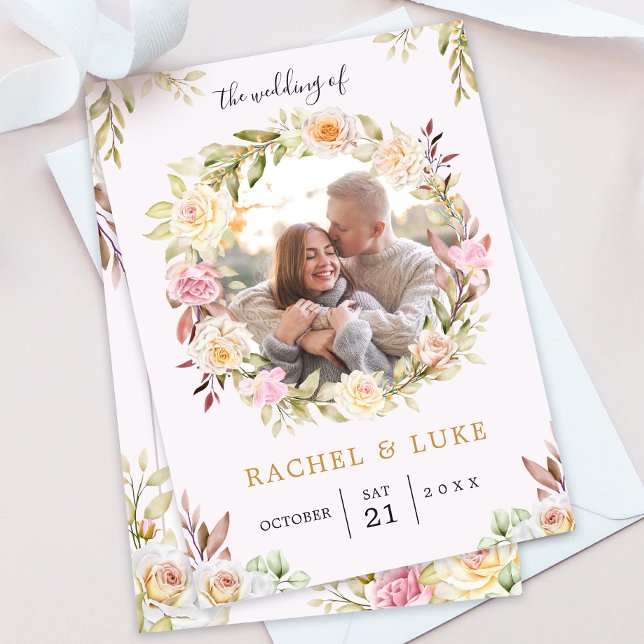 Convites Champagne PHOTO Floral Chic Wedes (Criador carregado)