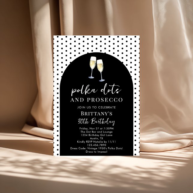 Convites Champagne Polka Dots and Prosecco Birthday Party (Criador carregado)