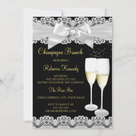 Convites Champagne preto branco Elegante Brunch