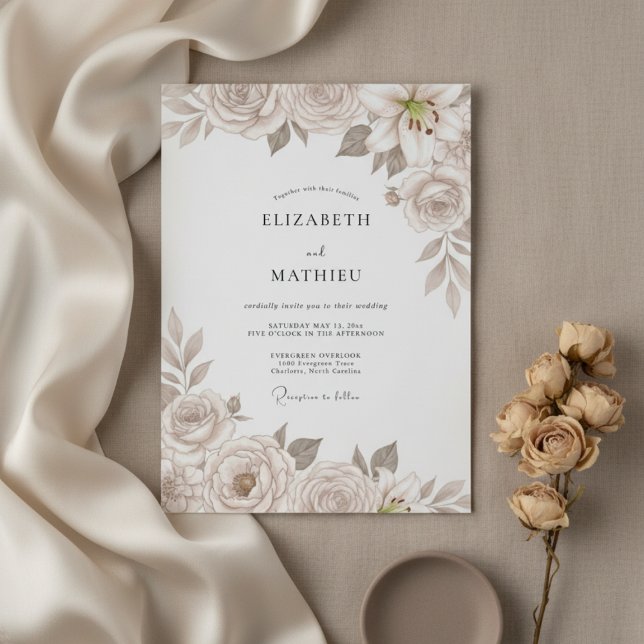 Convites Champagne Refined Floral Wedding (Criador carregado)