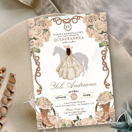 Convites Champagne Rosa Cream Floral Charro Quinceanera