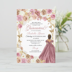 Convites Champagne Rosa Dourada Butterfly Princesa Quincean
