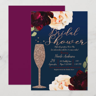 Convites Champagne Rosa Dourado Azul Naval Floral Chá de No