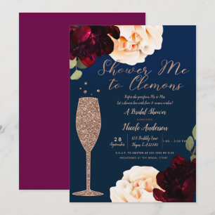 Convites Champagne Rosa Dourado Azul Naval Floral Chá de No