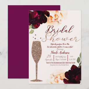 Convites Champagne Rosa Dourado Floral Chá de Noiva