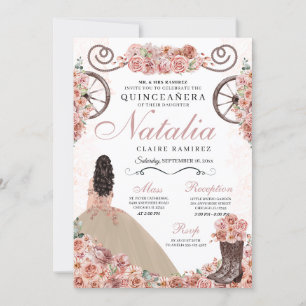 Convites Champagne Rosa Ranchero Princess Dress Quinceanera