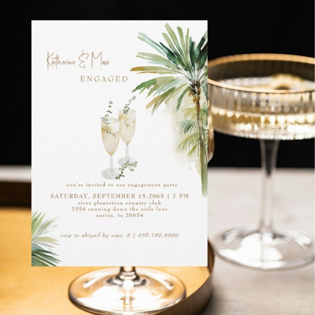 Convites Champagne Toast Tropical Engagement Party  (Criador carregado)