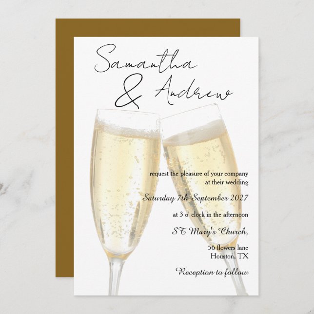 Convites Champagne Toast Wedding (Frente/Verso)