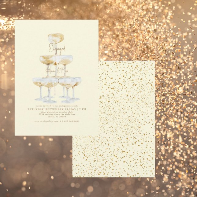 Convites Champagne Torre Dourada Texto Festa de noivado Ama (Criador carregado)