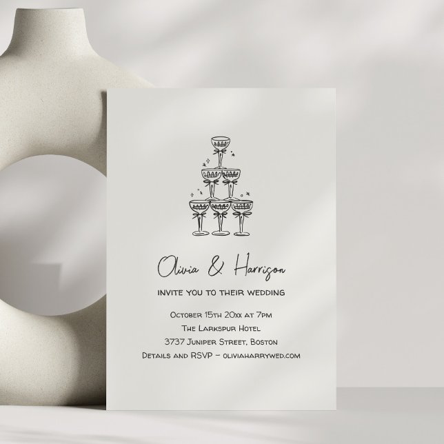 Convites Champagne Tower Doodle Custom Name Wedding (Criador carregado)
