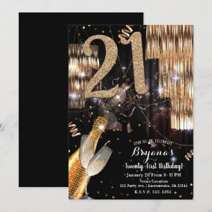 Convites Champagne Vinho Espumante Glamour Brilho Dourado 2