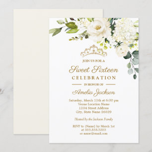 Convites Champagne Watercolor Floral Sweet 16 Party