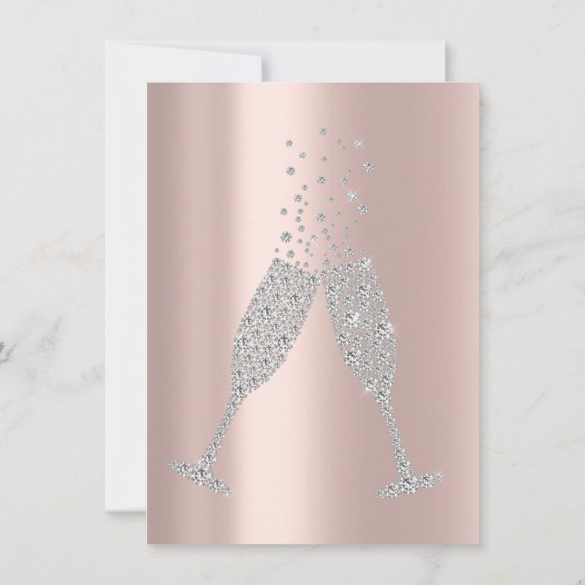 Convites Champaigne Bolhas Vidro Cinza Prata Diamante Rosa (Verso)
