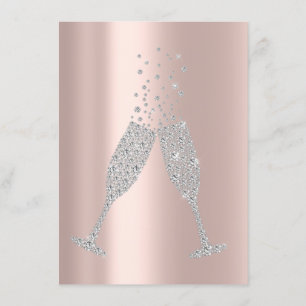 Convites Champaigne Bolhas Vidro Cinza Prata Diamante Rosa