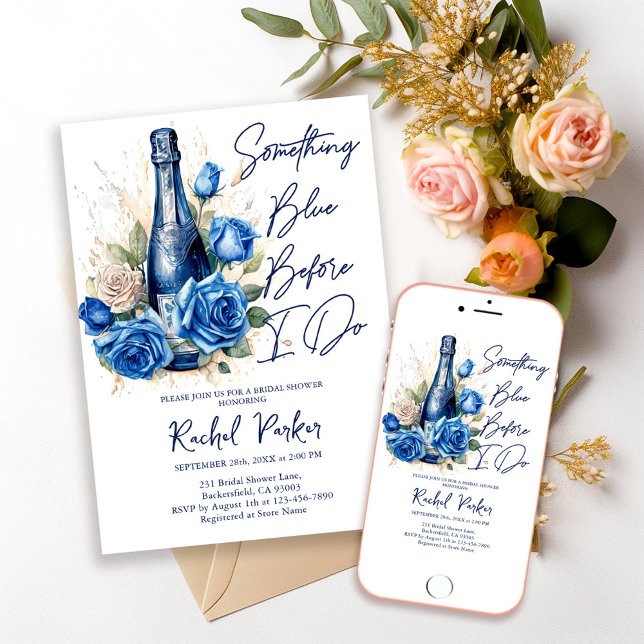 Convites Champanhe Alguma Coisa Azul Floral Chá de Bebê de  (Criador carregado)