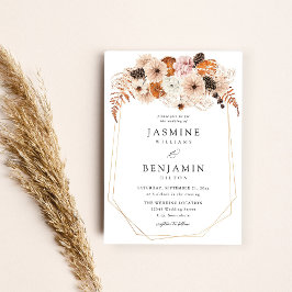 Convites Champanhe Beige & Orange Rustic Casamento Floral
