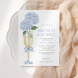 Convites Champanhe Blue Hydrangea Brunch e Bubbles Serif
