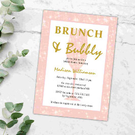 Convites Champanhe com brilho rosa-menina Brunch e Bubble
