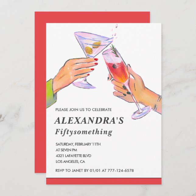 Convites Champanhe Coquetel Funny 54ª festa de aniversário (Frente/Verso)