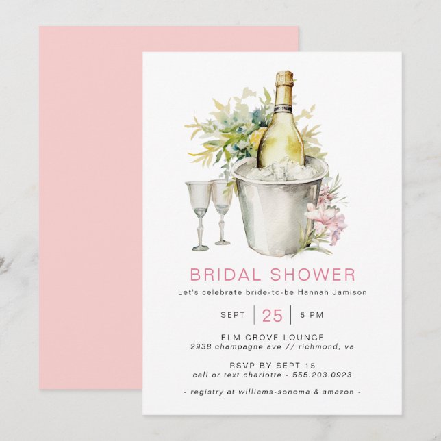 Convites Champanhe Cor-de-Rosa Blush | Chá de panela casual (Frente/Verso)