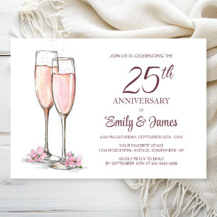 Convites Champanhe de Aniversário de Casamento de 25