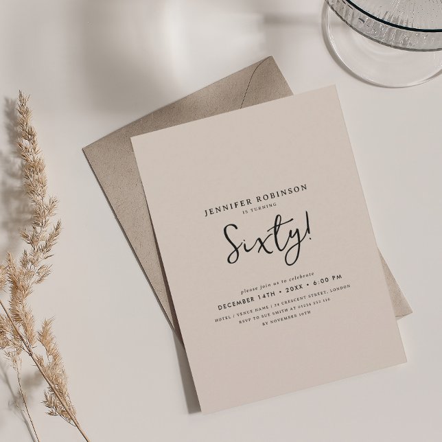 Convites Champanhe de aniversário do 60º aniversário do Ele (Elegant Modern Script 60th Birthday Champagne Invitation)