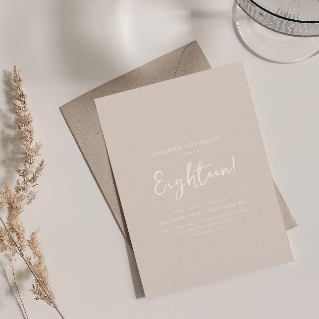 Convites Champanhe de aniversário do Elegant Modern Script  (Elegant Modern Script 18th Birthday Champagne Invitation)