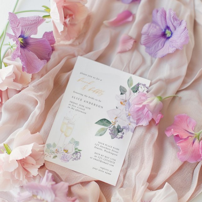 Convites Champanhe de Aquarela e Bridal Floral Brunbble (Watercolor Champagne & Floral Bridal Brunch Bubbly Invitation)
