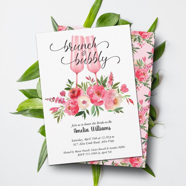 Convites Champanhe de Chá de panela Brunch e Bubby (Brunch and Bubby Bridal Shower Champagne Invitations - INSTANT DOWNLOAD and/or PRINTED)