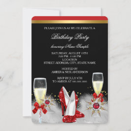 Convites Champanhe de prata preto Dourado com brilho vermel