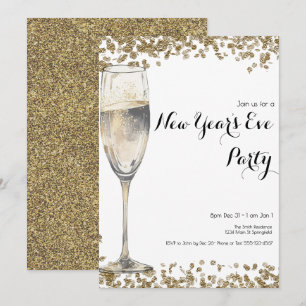 Convites Champanhe de Véspera de ano novo Elegante Dourado 