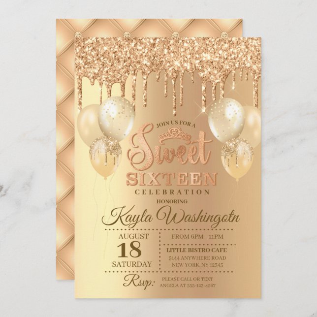 Convites Champanhe Derramado Doce Dezesseis Aniversário  (Frente/Verso)