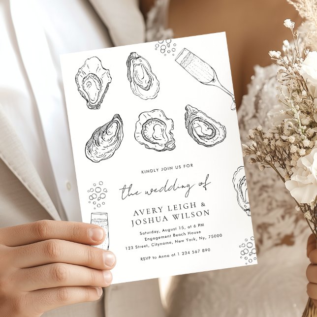 Convites Champanhe Desenhado Mão E Casamento De Ostras (Criador carregado)