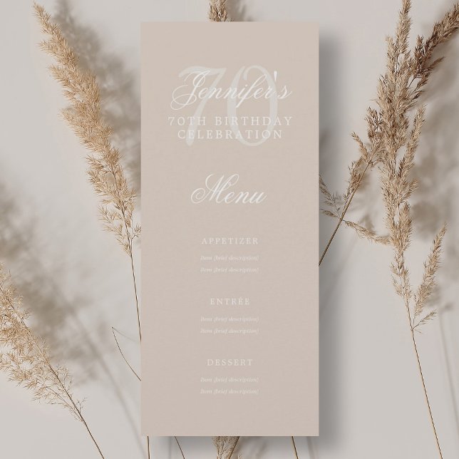 Convites Champanhe do menu de Festa de aniversário Elegante (Elegant 70th Birthday Party Menu Champagne Invitation)