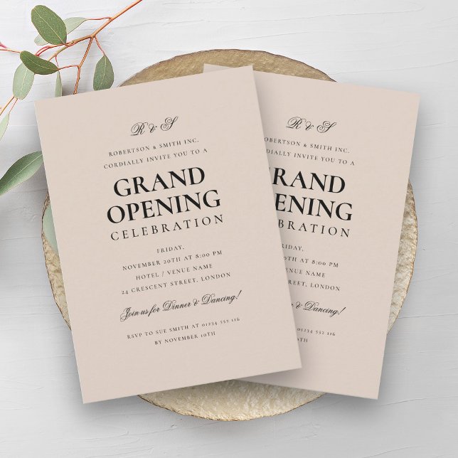 Convites Champanhe do Monograma Formal de Abertura da Empre (Formal Corporate Grand Opening Monogram Champagne Invitation)
