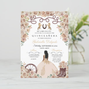 Convites Champanhe Dourado Charro Princess Quinceanera