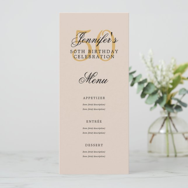 Convites Champanhe Dourado do menu de Festa de aniversário  (Em pé/Frente)