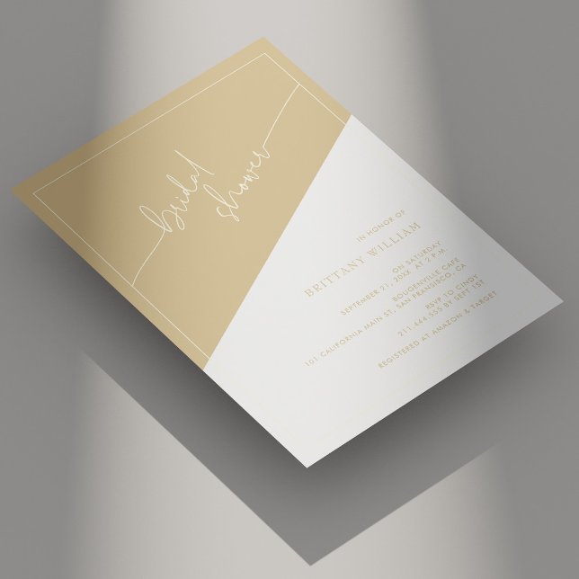 Convites Champanhe Dourado e Chá de panela Geométrico de Ma (Champagne Gold and Ivory Geometric Bridal Shower Invitation)