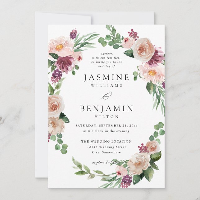 Convites Champanhe e Floral Rosa 4 (Frente)