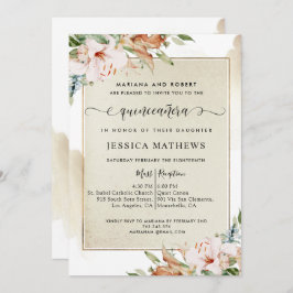 Convites Champanhe e Quinceañera Floral Rosa Esmagadora