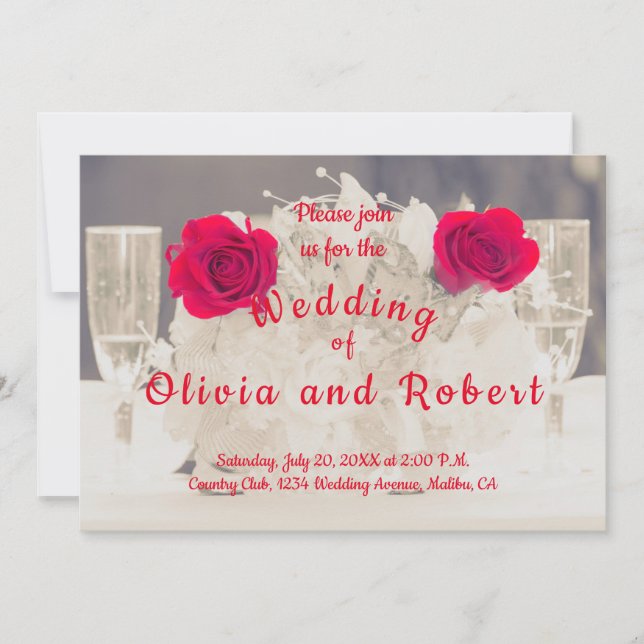 Convites Champanhe Elegante e rosas vermelhas (Frente)