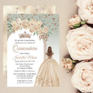 Convites Champanhe Elegante   Sage Floral Quinceañera