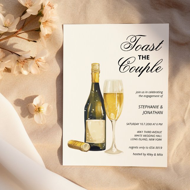 Convites Champanhe elegante torrando o Noivado do casal (Elegant champagne toast the couple Engagement )