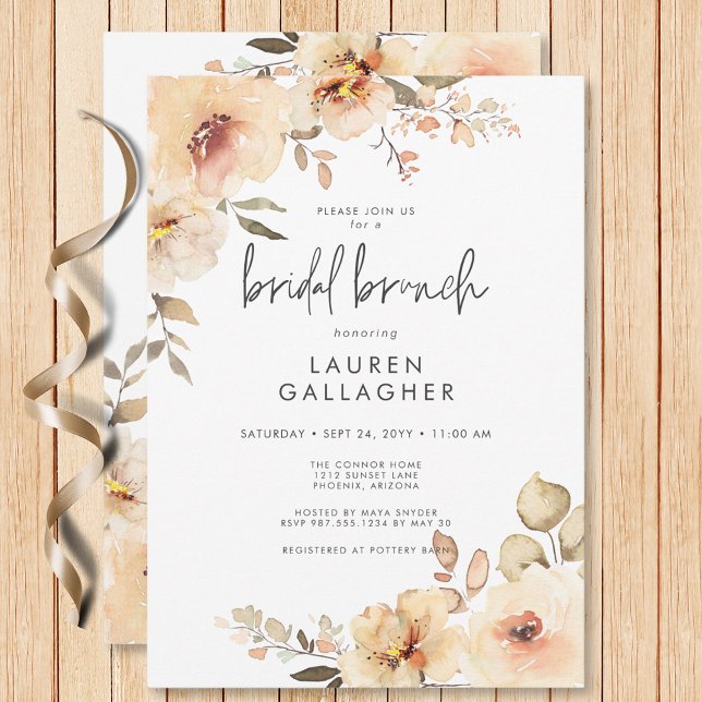 Convites Champanhe Floral de Queda Moderna Bridal Brunch (Modern Fall Champagne Floral Frame Bridal Brunch Invitation)
