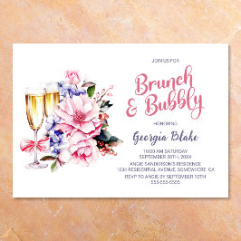 Convites Champanhe Floral Rosa Brunch e Bubble