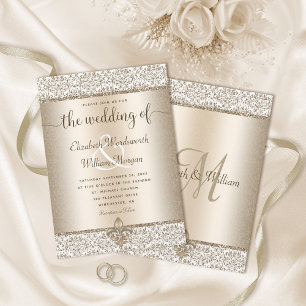 Convites Champanhe Glitter Monograma Fleur De Lis Casamento