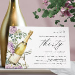Convites Champanhe Moderno | aniversário de 30 anos de mulh<br><div class="desc">Convites bonito de aniversário de 30 anos com a ilustração aquosa de uma garrafa de champanhe rodeada de flores roxas. Grande texto "trinta" é escrito em script, para um convite divertido mas elegante com uma cor verde pálida coordenada no reverso. (As cores de fundo podem ser alteradas, se desejado, usando...</div>